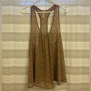 Women’s Pink and Green Sheer Chevron Patterned Tank Top